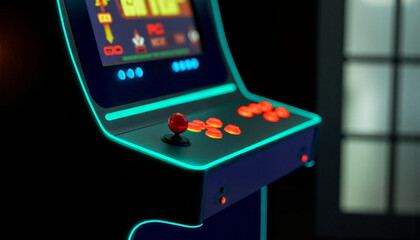 Retro arcade game machine with glowing buttons
