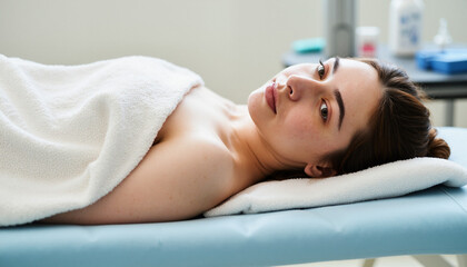 Fototapeta premium Relaxed woman receiving a massage on treatment table