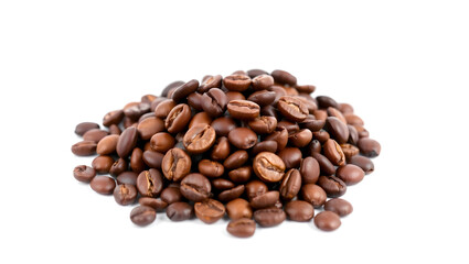 a close-up shot of a pile of roasted coffee beans, rich in color and texture