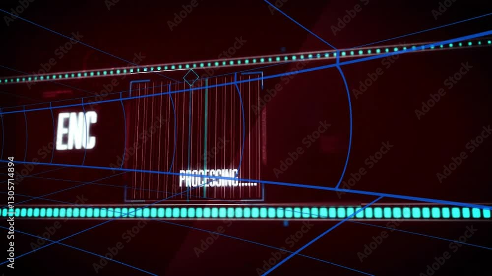 Aufkleber digital data processing animation with blue lines and text on red background