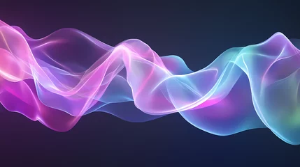 Wandcirkels plexiglas A vibrant abstract image showcasing colorful waves of light in purple, blue, and pink, creating a dynamic, fluid visual effect. Ethereal - Clouds. Illustration © Thiago
