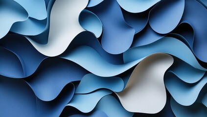 Fototapeta premium Abstract blue and white wavy paper background.