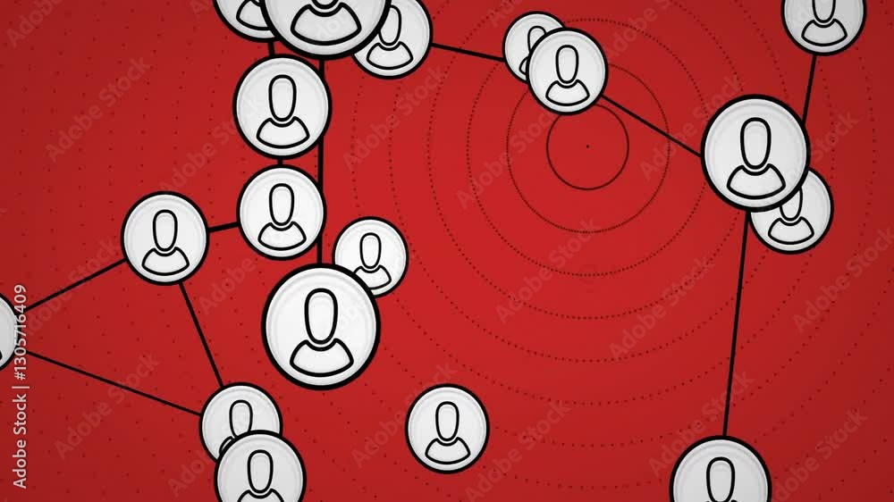 Leinwandbilder animation of connected user icons forming network on red background with dots