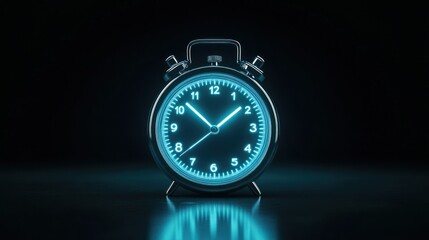 Glowing Cyan Alarm Clock in the Dark
