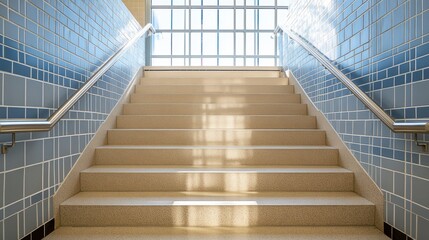 Obraz premium A staircase featuring a window at its center, creating a unique architectural element.