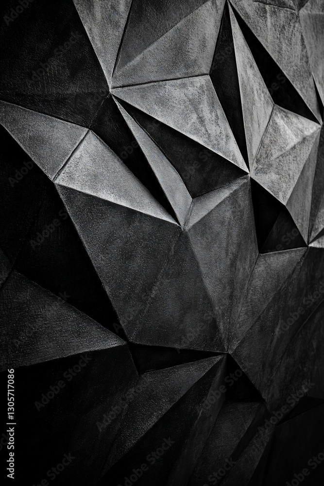 Poster abstract grayscale image of a geometric concrete wall with triangular shapes and shadows.