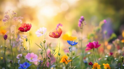 Naklejka premium Beautiful colorful wild flowers in Spring.