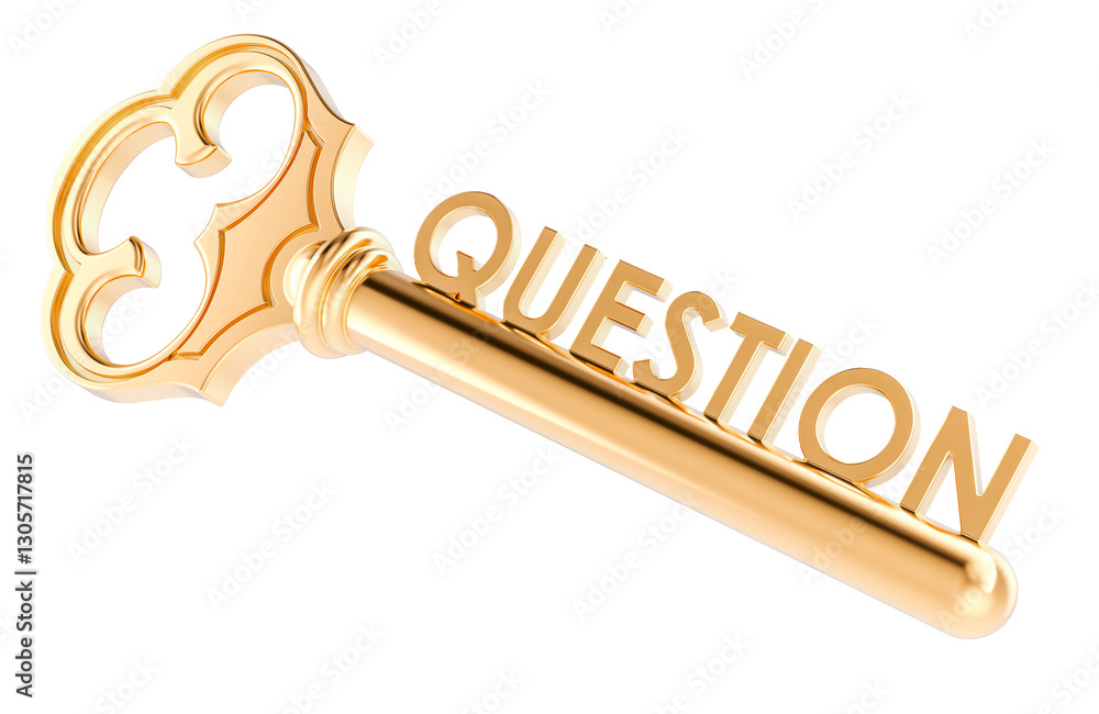 Poster key with question, concept. 3d rendering isolated on transparent background