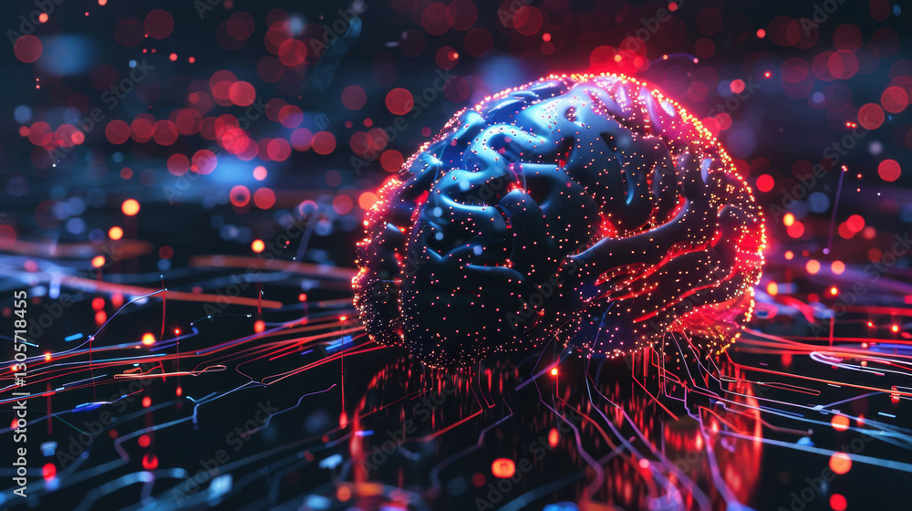 Aufkleber digital representation of brain with glowing circuits and lights, symbolizing technology and intelli