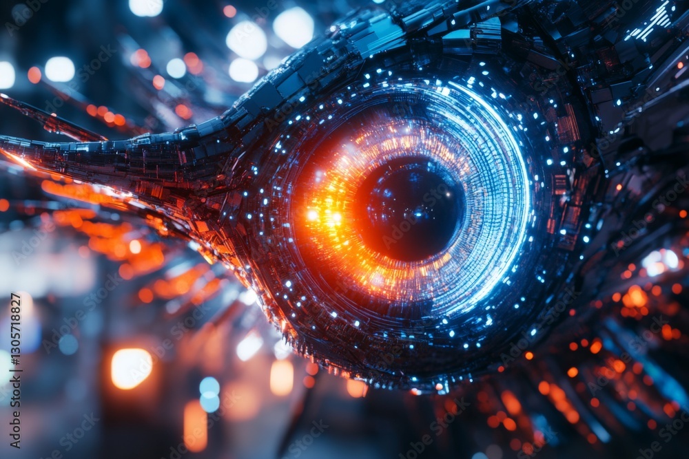 Poster futuristic abstract eye design blending technology and artistry in a glowing display of lights and c