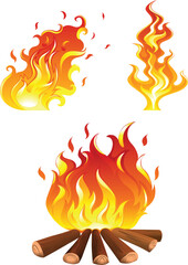 Vector illustration flame set natural style design