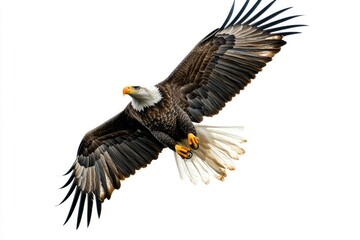 Obraz premium Bald eagle soaring against white background
