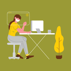 Vector illustration Flat character safety working with masker