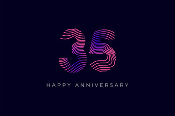 Numeric Design with Line Curve 35th, 35th Happy Anniversary with Gradient Colorful Line wave. Tech, futuristic and science concept