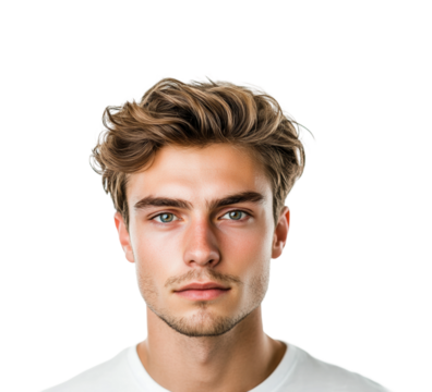 Portrait of a young man minimalist front view youthful expression isolated on transparent background