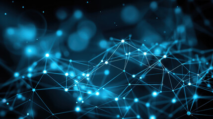 Abstract digital network background with glowing blue nodes and connections, representing technology and communication