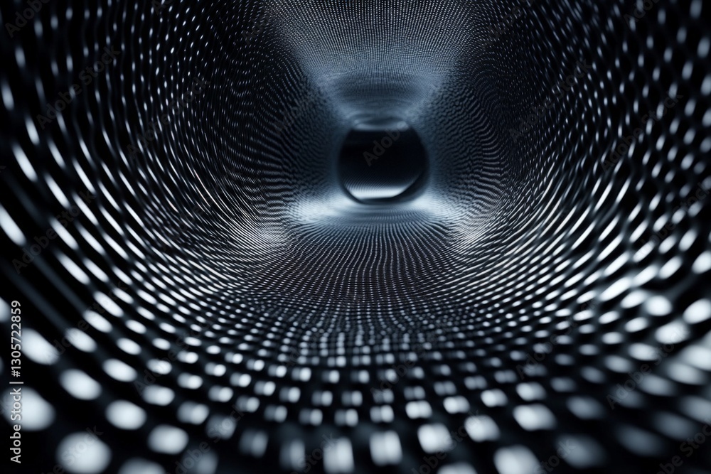 Poster abstract tunnel with illuminated dots creating a captivating visual effect in a dark environment