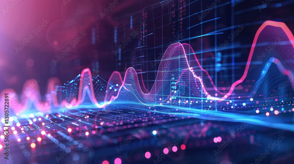 Poster abstract digital data visualization with colorful graphs and lines