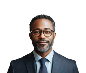 Professional man in business attire corporate office portrait environment view confidence isolated on transparent background