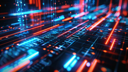 Futuristic digital technology background with glowing lines and circuits