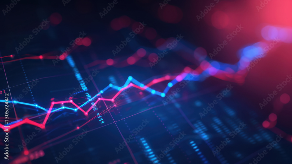 Poster visual representation of financial data with colorful graphs and charts
