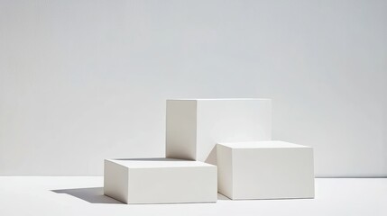 Minimalist white blocks arrangement on gray background still life photography indoor studio clean design concept