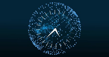 Glowing dots forming digital network pattern on clock face in animation style - Powered by Adobe