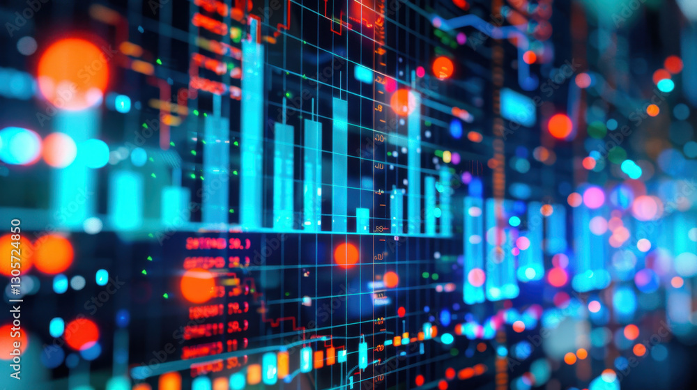 Poster digital data visualization with colorful graphs and charts
