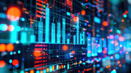 Digital data visualization with colorful graphs and charts
