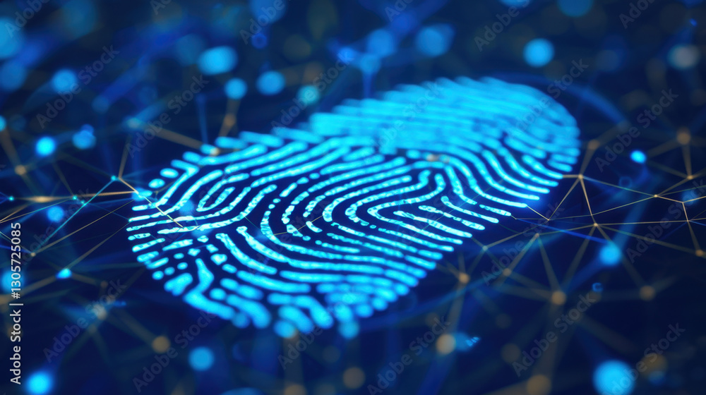 Aufkleber digital fingerprint on network background, symbolizing security and identity verification. blue tone