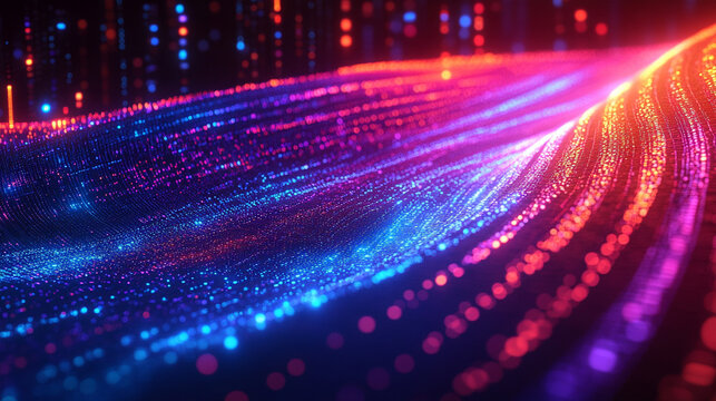 wavy lines representing the flow of crypto data in an information code field. Symbolizes digital currency, blockchain technology, and the dynamic nature of data in the cyber world - Powered by Adobe