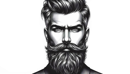 Iconic bearded face illustration for upscale salon advertising and promotions