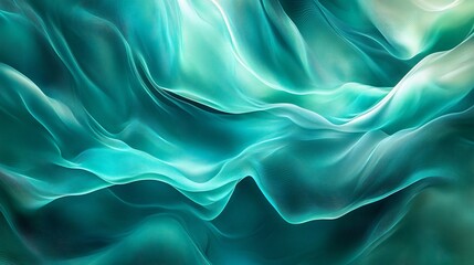 Obraz premium Abstract teal and green flowing fabric waves.