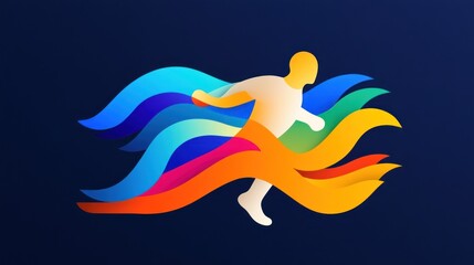 Abstract Runner: A vibrant depiction of speed, energy, and athleticism through a stylized runner engulfed in a dynamic stream of colorful abstract flames.