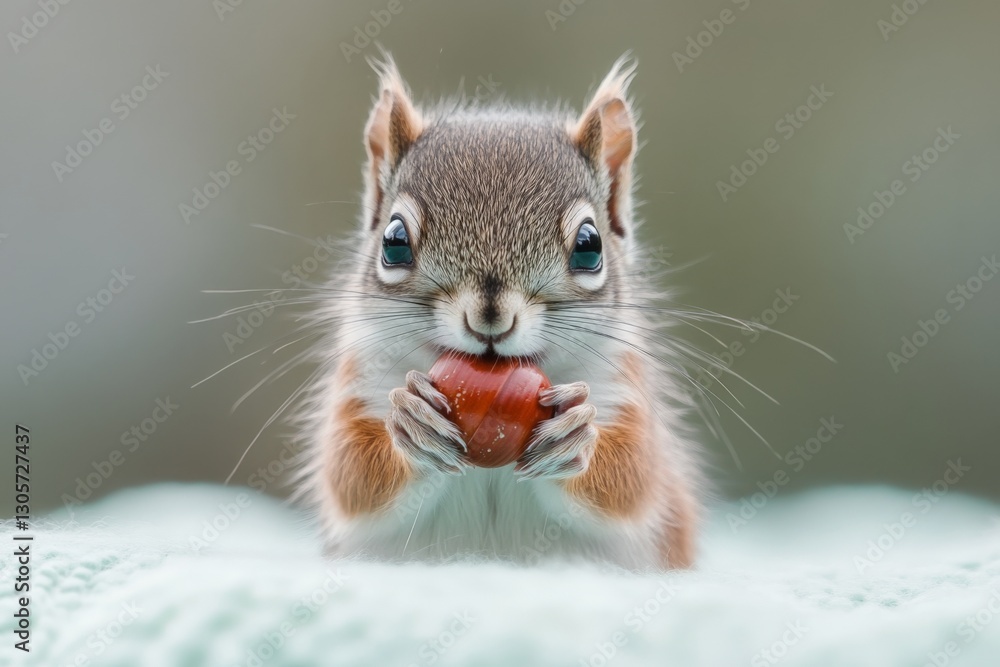 Poster squirrel enjoying a nut in a serene forest setting during autumn afternoon