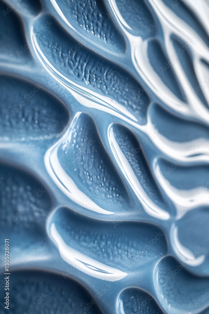 Poster abstract blue textured surface with flowing, wave-like patterns and glossy finish.