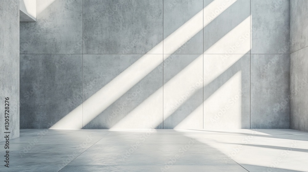 Poster sunlight streams through windows in a modern, empty concrete room.