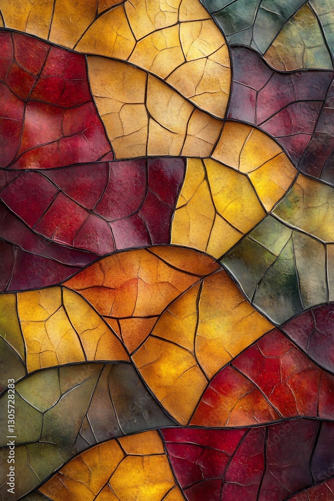 Poster close-up of autumn leaves with vibrant colors and intricate vein patterns, creating an abstract text