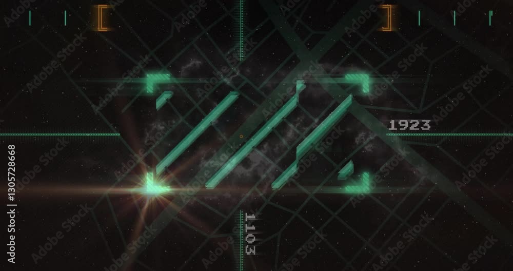 Poster animation of glowing green lines and numbers creating futuristic digital interface