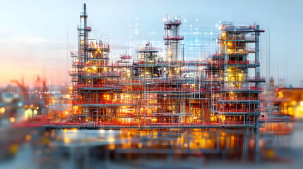 Refinery at dusk, digital overlay