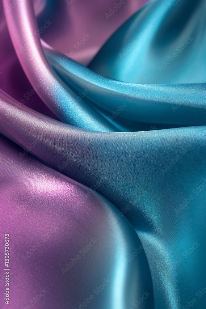 Poster abstract image of flowing pink and blue silk fabric with soft, smooth texture and gradient color.