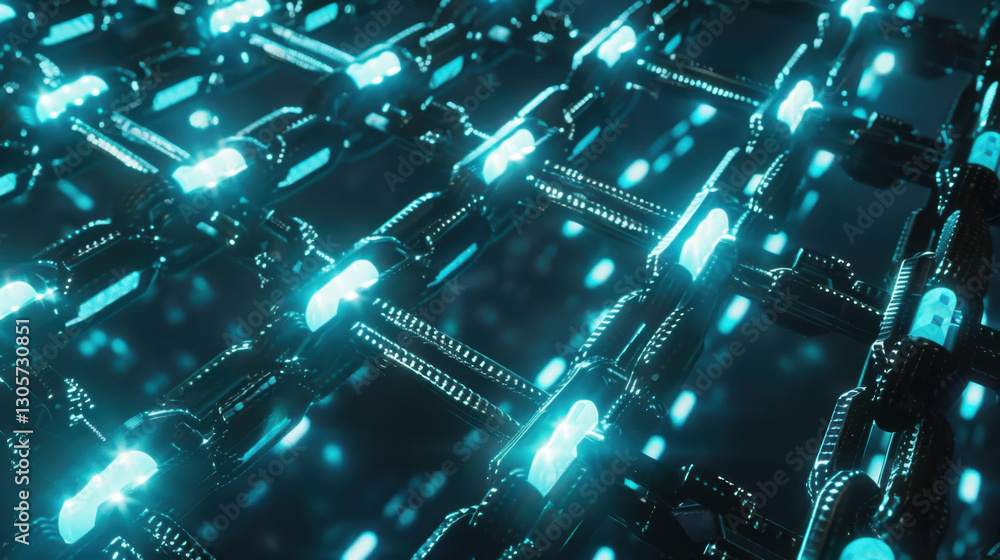 Poster futuristic digital network with glowing blue connections and intricate patterns. image showcases hig