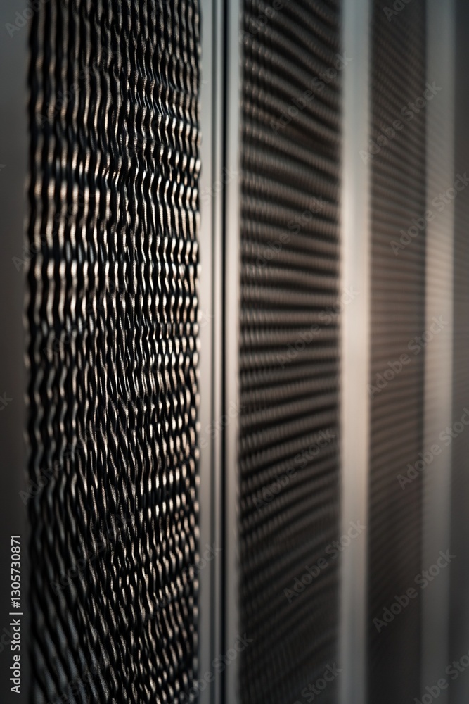 Aufkleber close-up of textured metal panels with varying patterns, showcasing depth and shadows.