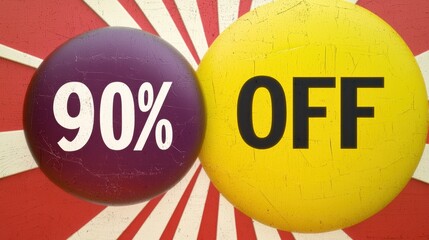 Major sale announcement 90% off discounts on selected items online store promotional graphic eye-catching design