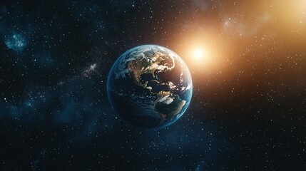 Planet earth rotating in space with sun shining brightly. Ai generative