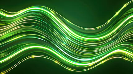 Abstract green wave pattern with glowing lines and light effects, creating dynamic and vibrant visual experience