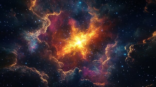 Bright star exploding in a colorful nebula, creating stunning cosmic scenery. Ai generative