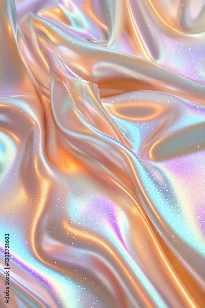 Poster iridescent fabric with soft folds and subtle light reflections.