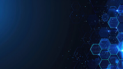 futuristic blue hexagonal pattern on dark background, conveying technology and innovation. design features glowing elements and sense of depth