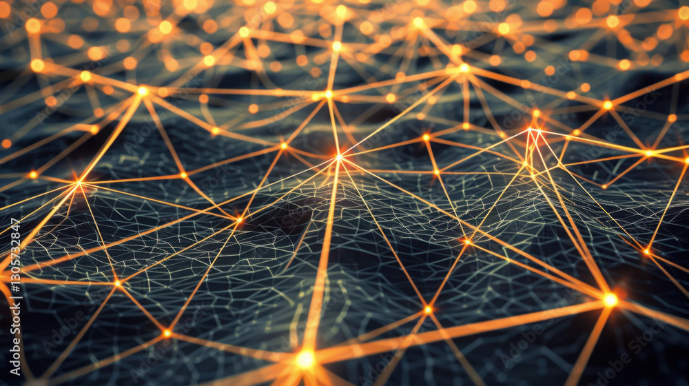 Poster digital network with glowing connections and nodes, representing technology and data flow. intricate